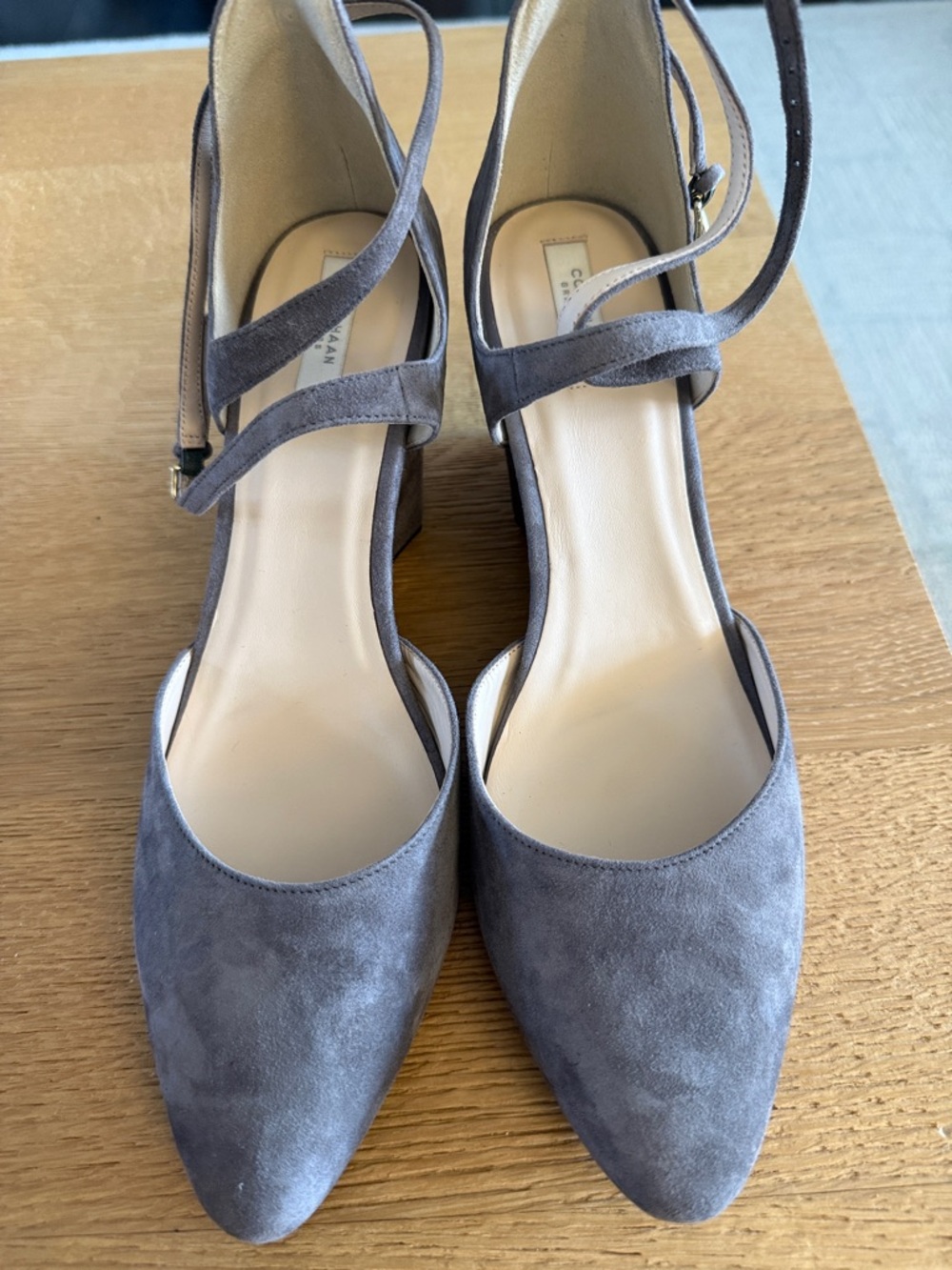 Cole Haan Gray Suede Pointed-Toe Ankle-Strap Heels